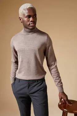 پلیور یقه اسکی مردانه بژ دفاکتو