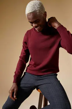 پلیور یقه اسکی مردانه زرشکی دفاکتو