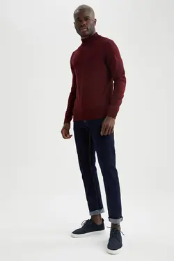 پلیور یقه اسکی مردانه زرشکی دفاکتو