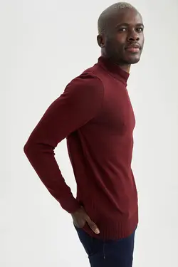 پلیور یقه اسکی مردانه زرشکی دفاکتو