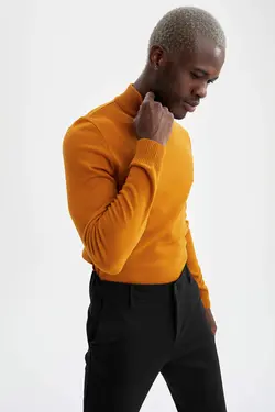 پلیور یقه اسکی مردانه  زرد دفاکتو