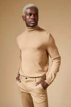 پلیور یقه اسکی مردانه قهوه ای دفاکتو