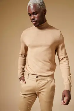 پلیور یقه اسکی مردانه قهوه ای دفاکتو