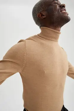 پلیور یقه اسکی مردانه قهوه ای دفاکتو