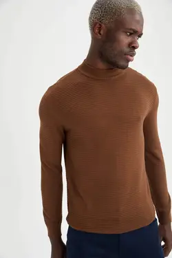 پلیور یقه اسکی مردانه قهوه ای دفاکتو