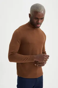 پلیور یقه اسکی مردانه قهوه ای دفاکتو