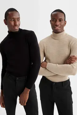 پلیور یقه اسکی مردانه بژ دفاکتو