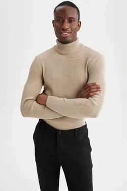 پلیور یقه اسکی مردانه بژ دفاکتو