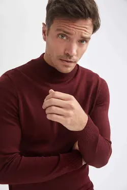 پلیور یقه اسکی مردانه زرشکی دفاکتو