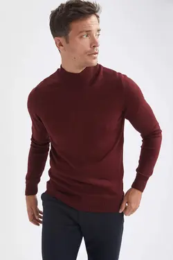 پلیور یقه اسکی مردانه زرشکی دفاکتو