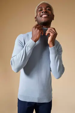 پلیور یقه اسکی مردانه آبی دفاکتو