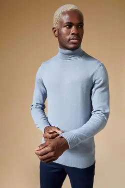 پلیور یقه اسکی مردانه آبی دفاکتو