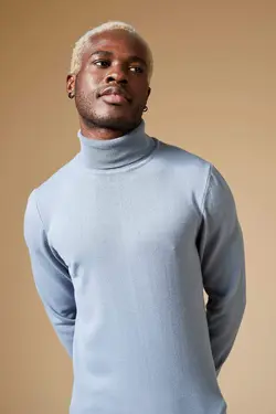 پلیور یقه اسکی مردانه آبی دفاکتو