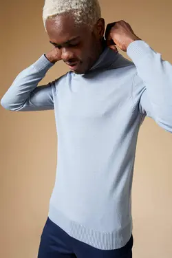 پلیور یقه اسکی مردانه آبی دفاکتو