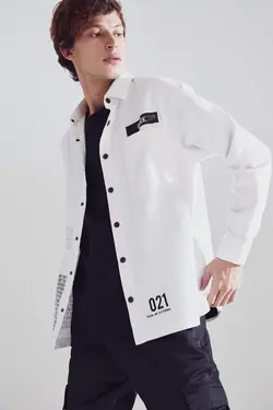 پیراهن جین آستین بلند مردانه سفید دفاکتو