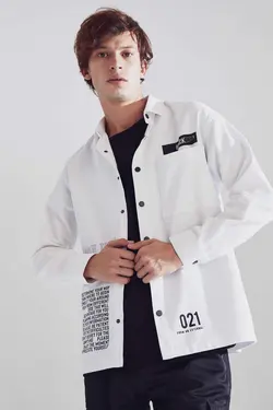 پیراهن جین آستین بلند مردانه سفید دفاکتو