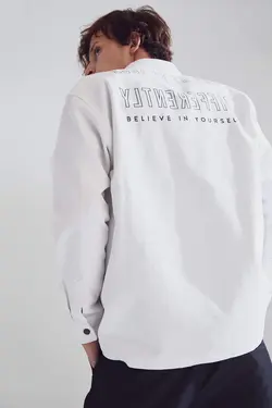 پیراهن جین آستین بلند مردانه سفید دفاکتو