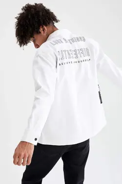 پیراهن جین آستین بلند مردانه سفید دفاکتو