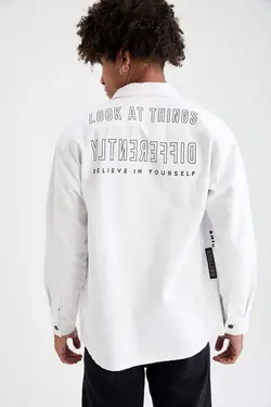 پیراهن جین آستین بلند مردانه سفید دفاکتو