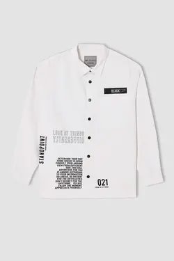 پیراهن جین آستین بلند مردانه سفید دفاکتو