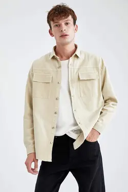 پیراهن جین آستین بلند مردانه بژ دفاکتو