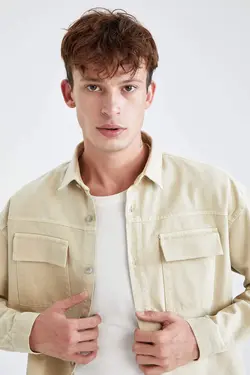 پیراهن جین آستین بلند مردانه بژ دفاکتو