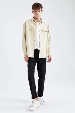 پیراهن جین آستین بلند مردانه بژ دفاکتو