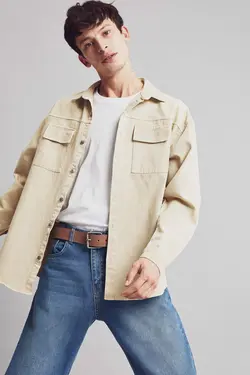 پیراهن جین آستین بلند مردانه بژ دفاکتو