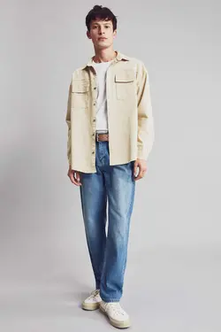 پیراهن جین آستین بلند مردانه بژ دفاکتو