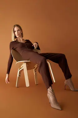 شلوار دمپا گشاد زنانه قهوه ای دفاکتو