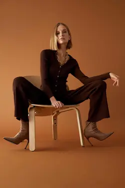 شلوار دمپا گشاد زنانه قهوه ای دفاکتو