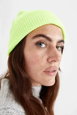 کلاه بافت زنانه  زرد دفاکتو