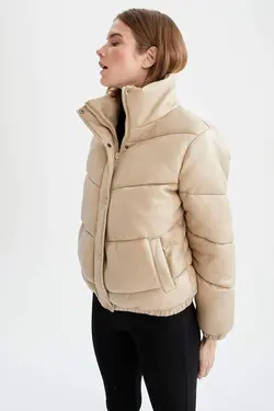 کت چرم زنانه بژ دفاکتو