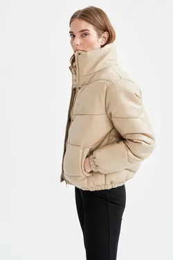 کت چرم زنانه بژ دفاکتو