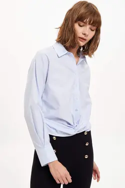 شومیز آستین بلند زنانه آبی دفاکتو