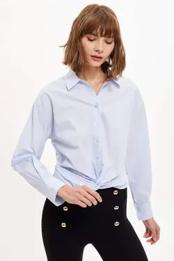 شومیز آستین بلند زنانه آبی دفاکتو