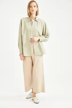 شومیز آستین بلند زنانه فیروزه ای دفاکتو