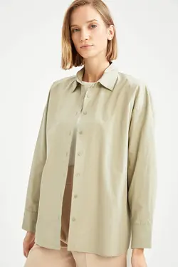 شومیز آستین بلند زنانه فیروزه ای دفاکتو