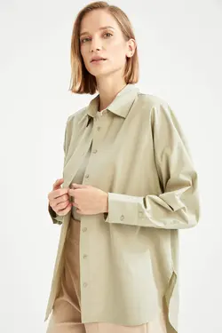 شومیز آستین بلند زنانه فیروزه ای دفاکتو