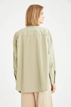 شومیز آستین بلند زنانه فیروزه ای دفاکتو