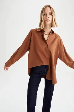 شومیز آستین بلند زنانه قهوه ای دفاکتو