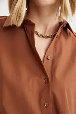 شومیز آستین بلند زنانه قهوه ای دفاکتو