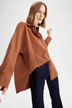 شومیز آستین بلند زنانه قهوه ای دفاکتو