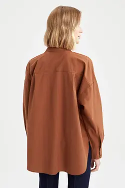 شومیز آستین بلند زنانه قهوه ای دفاکتو