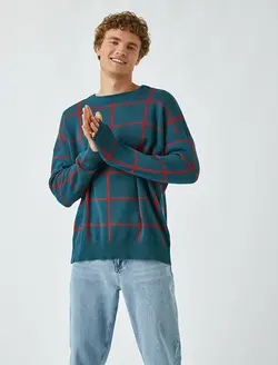 پلیور مردانه آبی-check کوتون