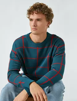 پلیور مردانه آبی-check کوتون