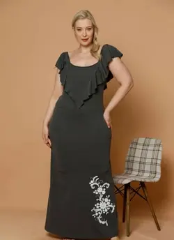 پیراهن بلند یقه دلبری سایز بزرگ زنانه
