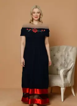 پیراهن بلند یقه باز سایز بزرگ زنانه