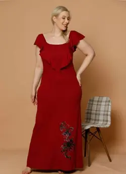 پیراهن بلند یقه دلبری سایز بزرگ زنانه