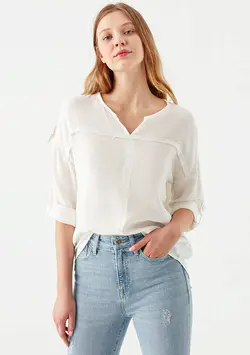 بلوز آستین سه ربع زنانه ماوی